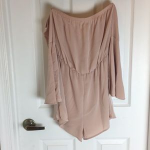 Satin Off the Shoulder Romper 'Nude'
